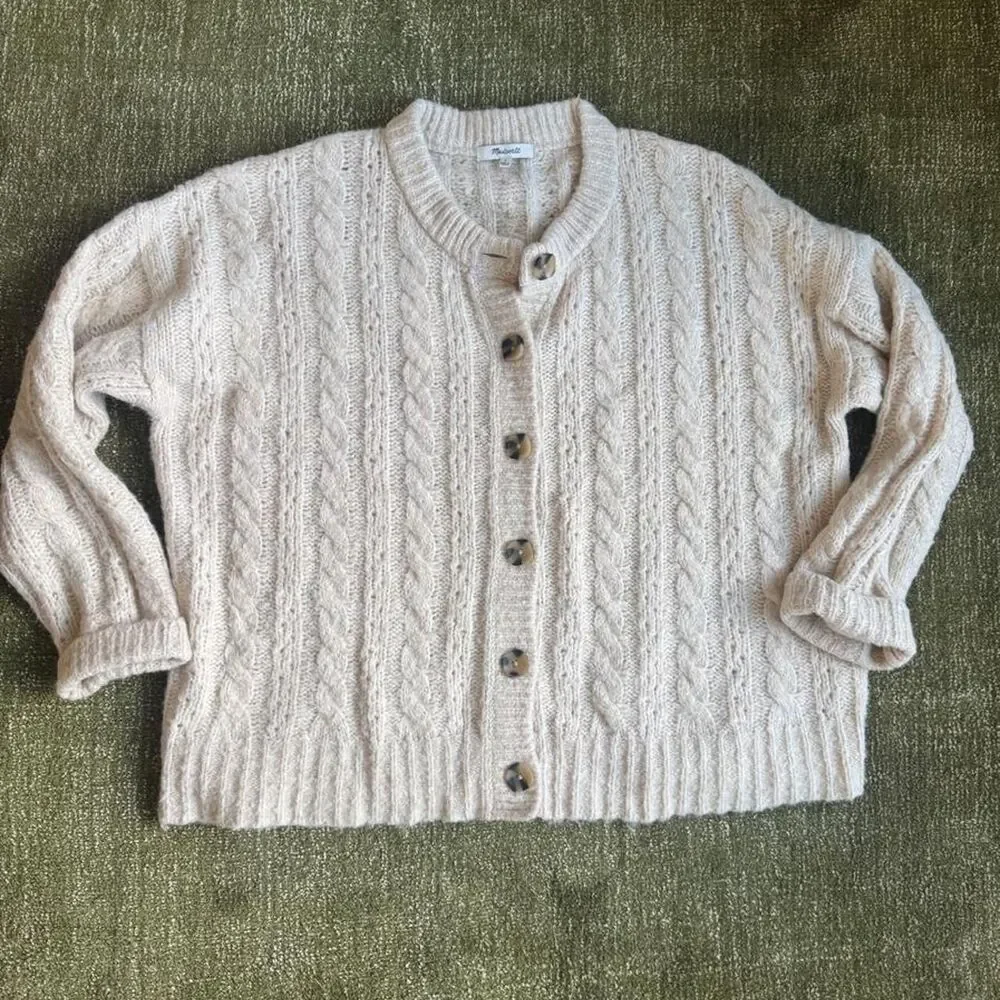 Madewell Women's Cream and Pink Cardigan